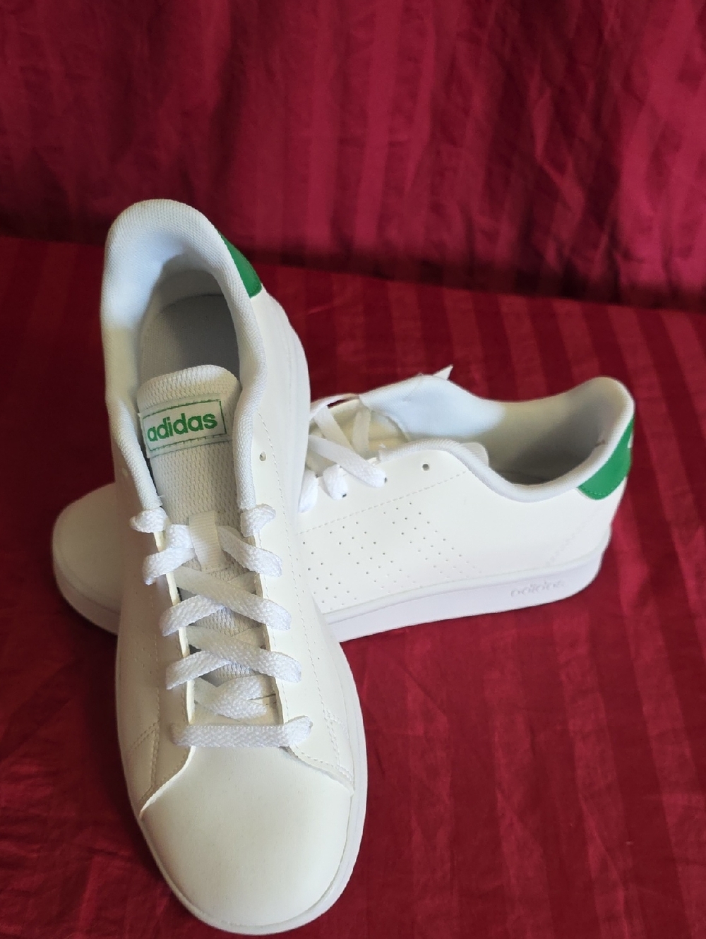 adidas Advantage White Leather Sneakers with Green Heel Accents